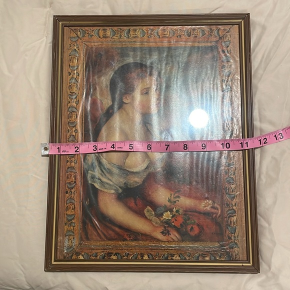 Vintage Framed Art Woman with Flowers - Picture 6 of 6